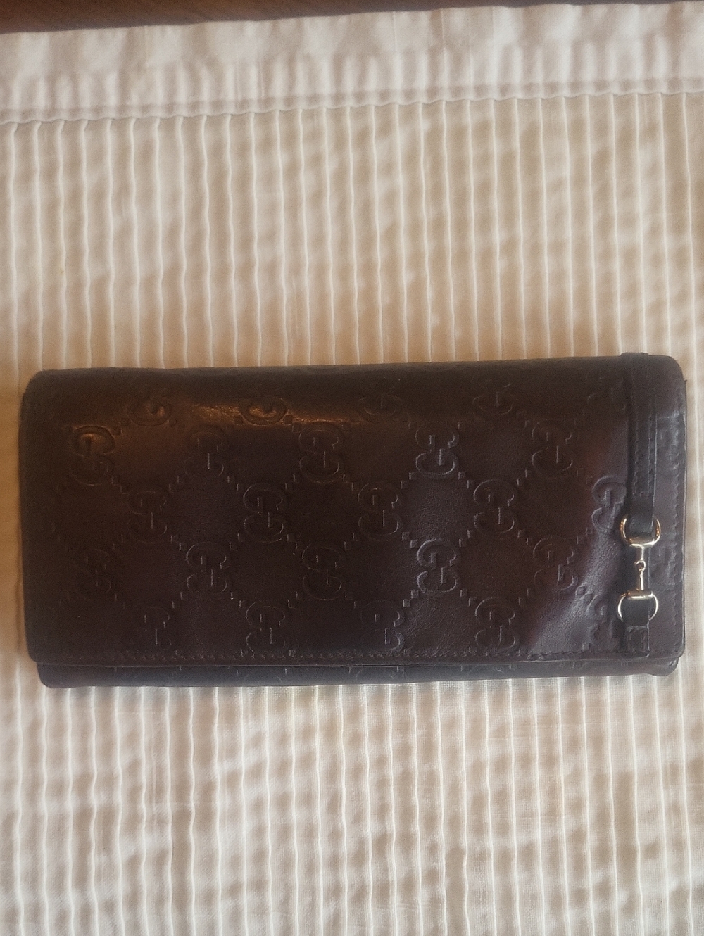 Gucci Dark Brown Leather Embossed GG Continental Wallet
